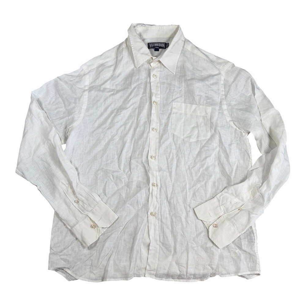 Vilebrequin Shirt Mens 2XL White 100% Linen Caroubis Button Down Luxury Resort